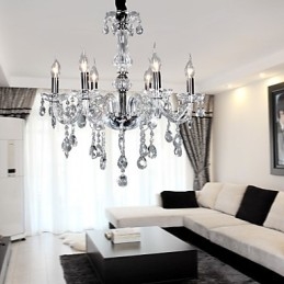 Lampadario in cristallo cromo, 6 luci, 58 x 55 cm
