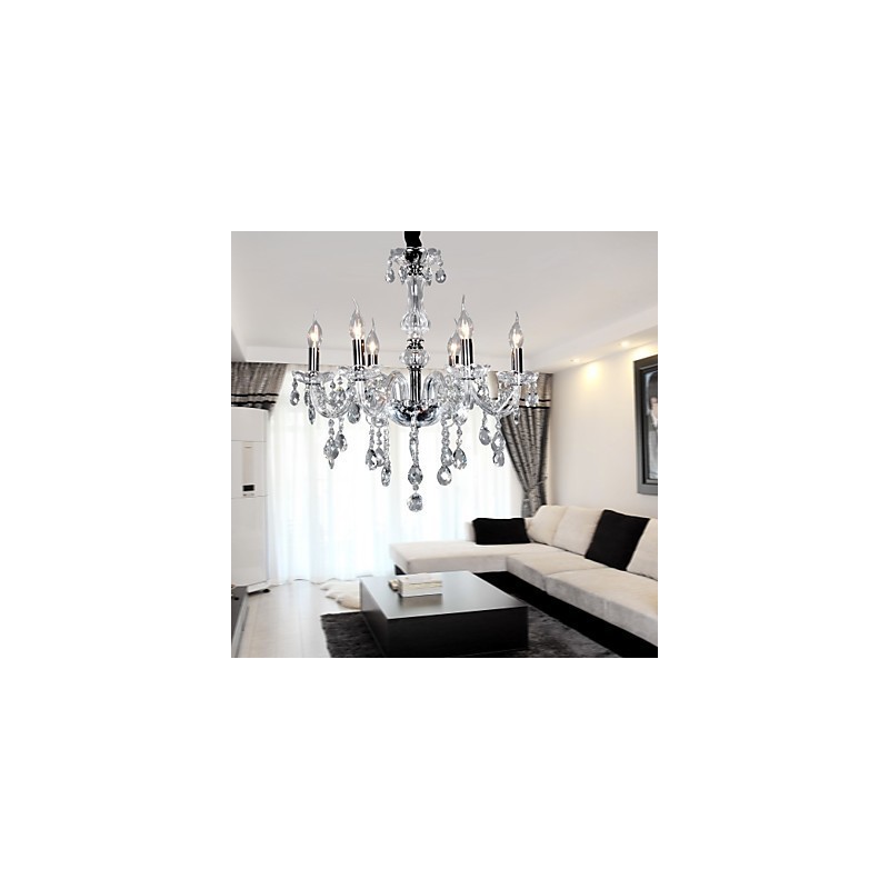 Lampadario in cristallo cromo, 6 luci, 58 x 55 cm