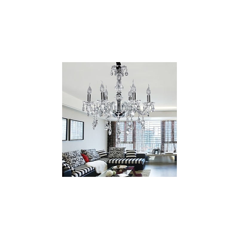 Lampadario in cristallo cromo, 6 luci, 58 x 55 cm
