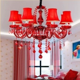 Lampadario a sospensione in cristallo rosso stile europeo