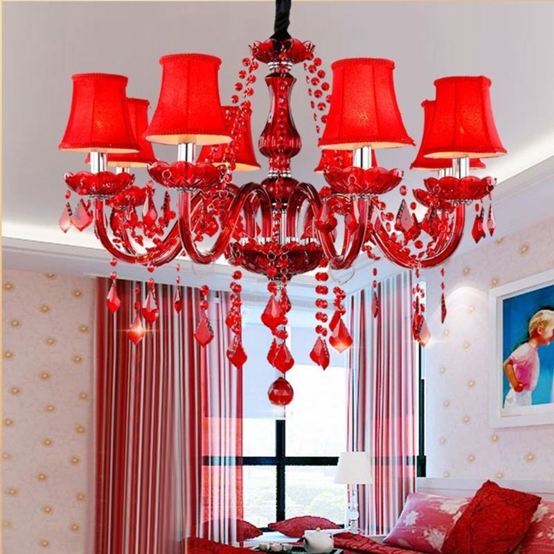 Lampadario a sospensione in cristallo rosso stile europeo