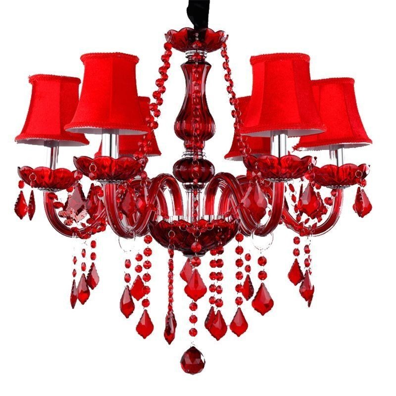 Lampadario a sospensione in cristallo rosso stile europeo