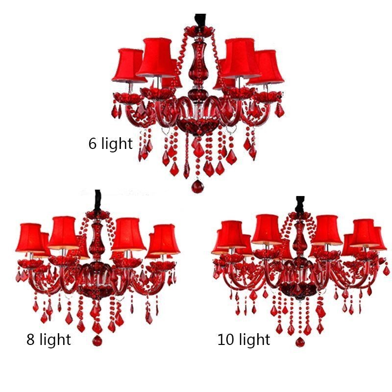 Lampadario a sospensione in cristallo rosso stile europeo