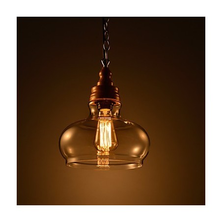 Lampada a sospensione moderna 1 luce in legno/bambù e vetro regolabile