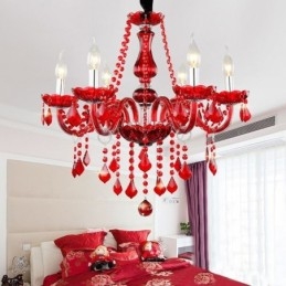 Lampadario a sospensione in cristallo rosso stile europeo