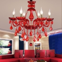 Lampadario a sospensione europeo in cristallo rosso