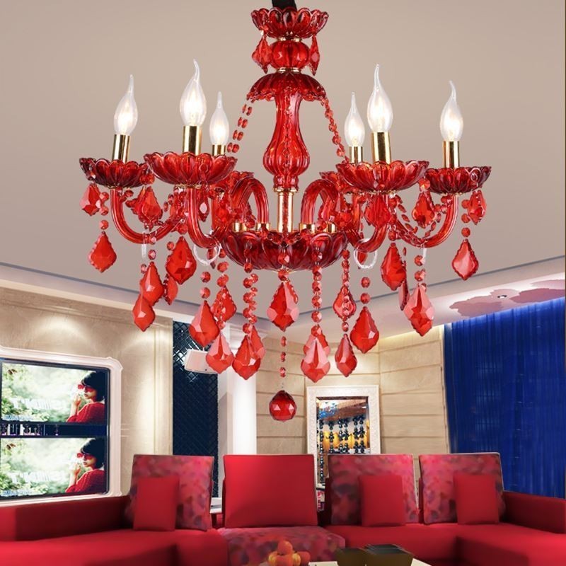 Lampadario a sospensione europeo in cristallo rosso