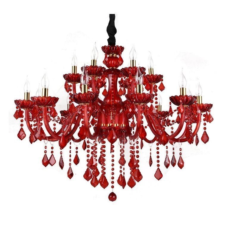 Lampadario a sospensione europeo in cristallo rosso