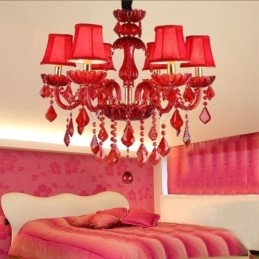 Lampadario a sospensione europeo in cristallo rosso