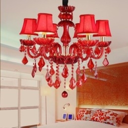Lampadario a sospensione europeo in cristallo rosso