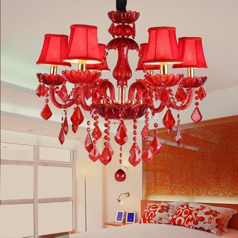Lampadario a sospensione europeo in cristallo rosso