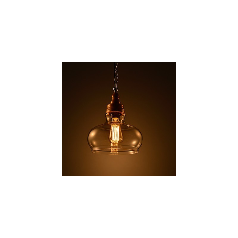 Lampada a sospensione moderna 1 luce in legno/bambù e vetro regolabile