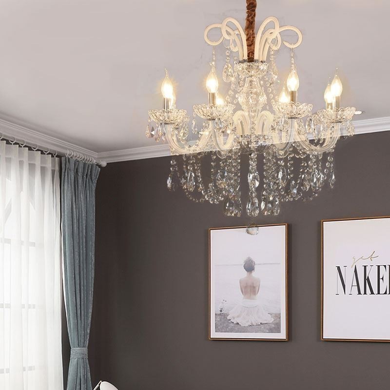 Lampadario a sospensione in cristallo bianco stile europeo