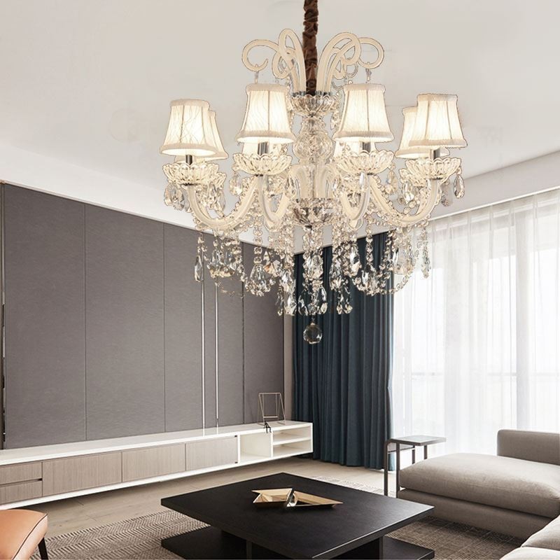 Lampadario a sospensione in cristallo bianco stile europeo