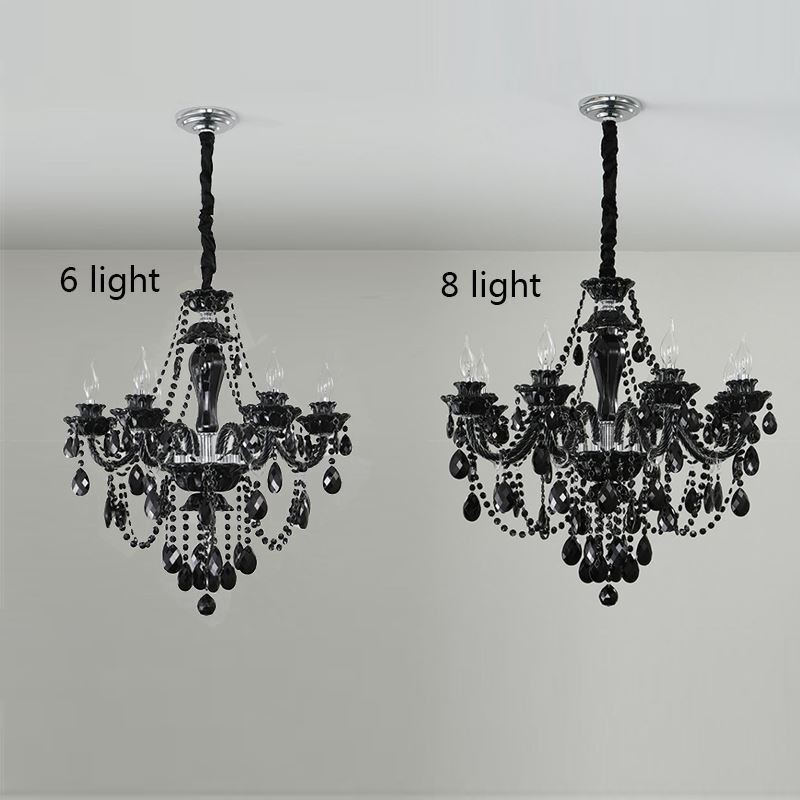 Lampadario europeo in cristallo nero a 10 luci