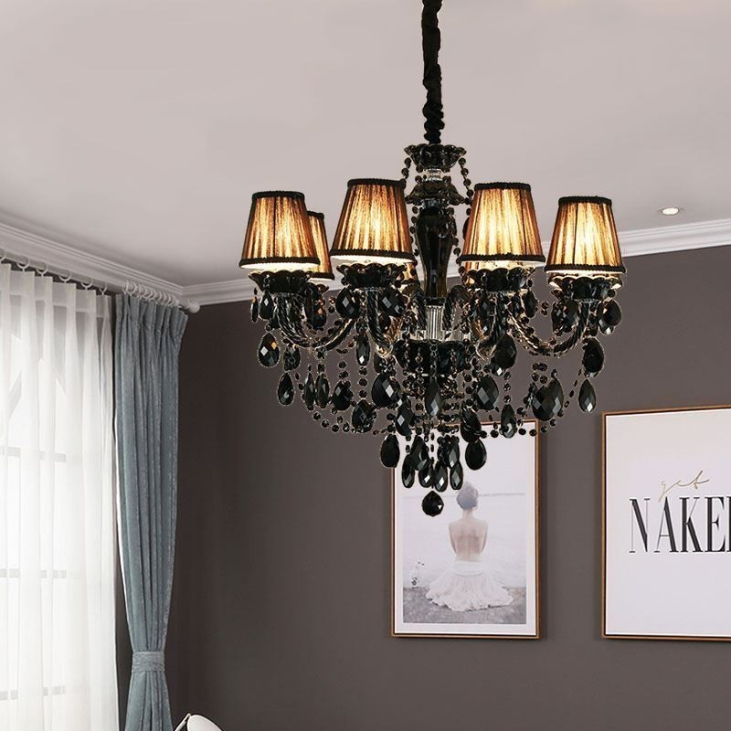 Lampadario europeo in cristallo nero a 10 luci