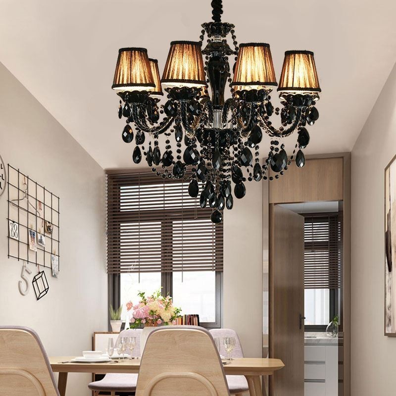 Lampadario europeo in cristallo nero a 10 luci