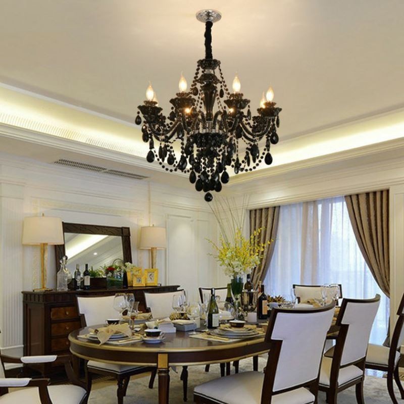 Lampadario europeo in cristallo nero a 10 luci