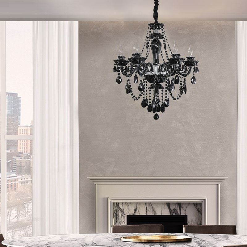 Lampadario europeo in cristallo nero a 10 luci