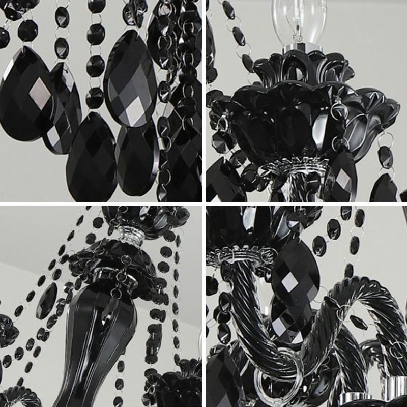 Lampadario europeo in cristallo nero a 10 luci