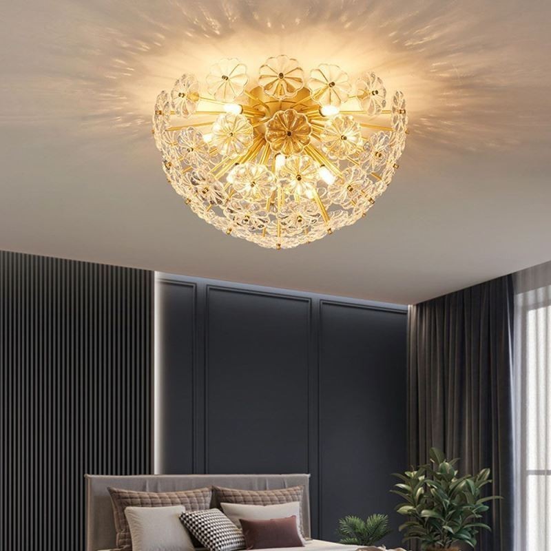 Lampada da soffitto a filo floreale in vetro semicircolare