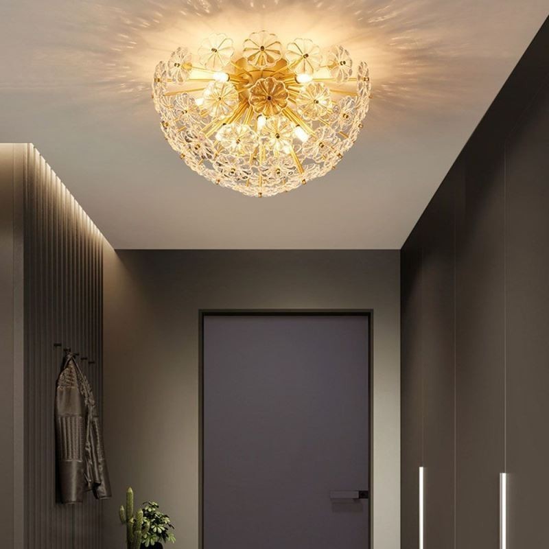 Lampada da soffitto a filo floreale in vetro semicircolare