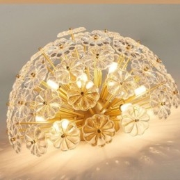 Lampada da soffitto a filo floreale in vetro semicircolare