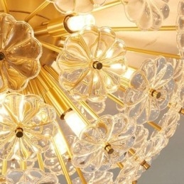 Lampada da soffitto a filo floreale in vetro semicircolare