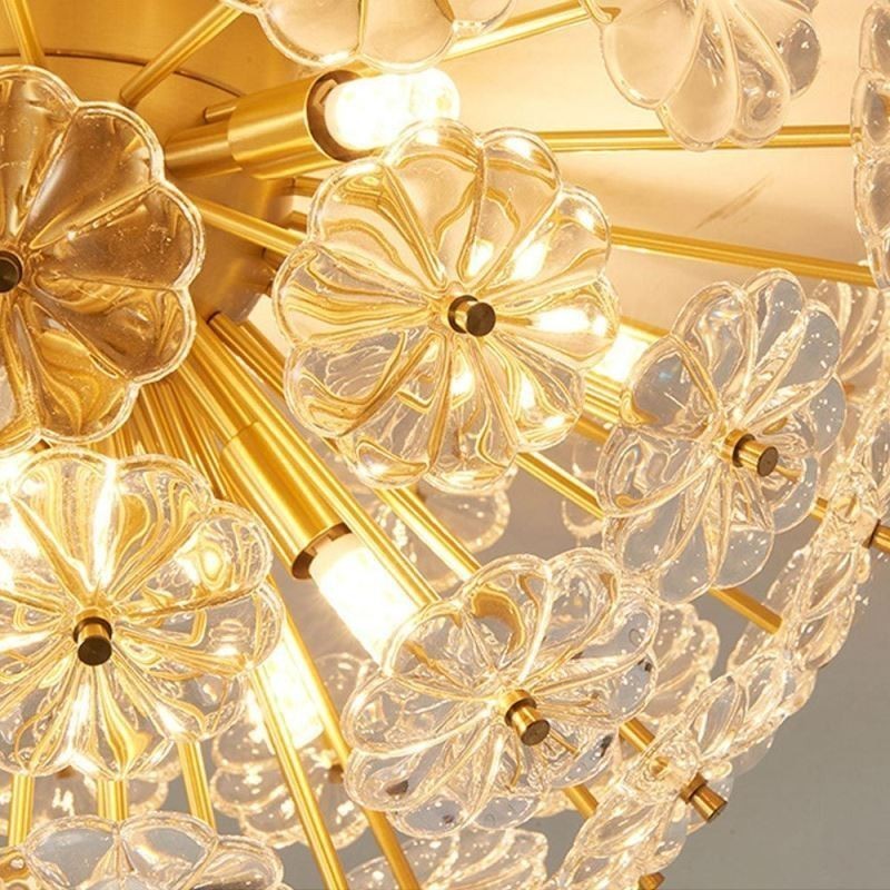 Lampada da soffitto a filo floreale in vetro semicircolare