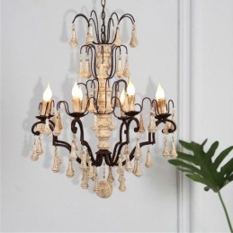 Lampadario retrò in legno e ferro 8 luci E12/E14 73x93 cm