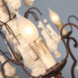 Lampadario retrò in legno e ferro 8 luci E12/E14 73x93 cm