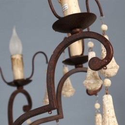 Lampadario retrò in legno e ferro 8 luci E12/E14 73x93 cm