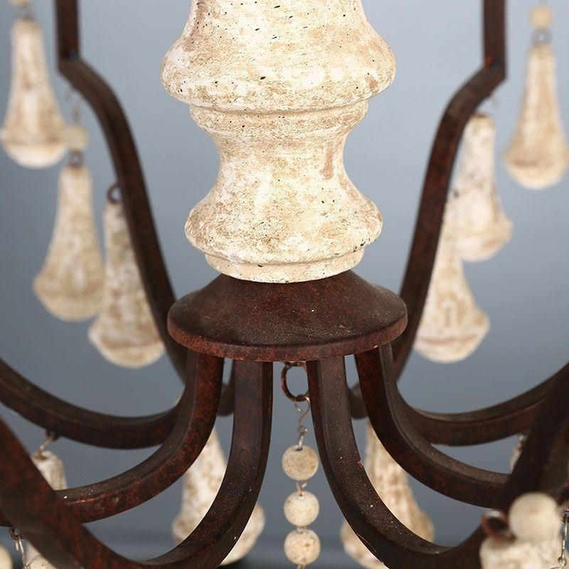 Lampadario retrò in legno e ferro 8 luci E12/E14 73x93 cm