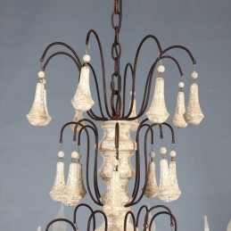 Lampadario retrò in legno e ferro 8 luci E12/E14 73x93 cm