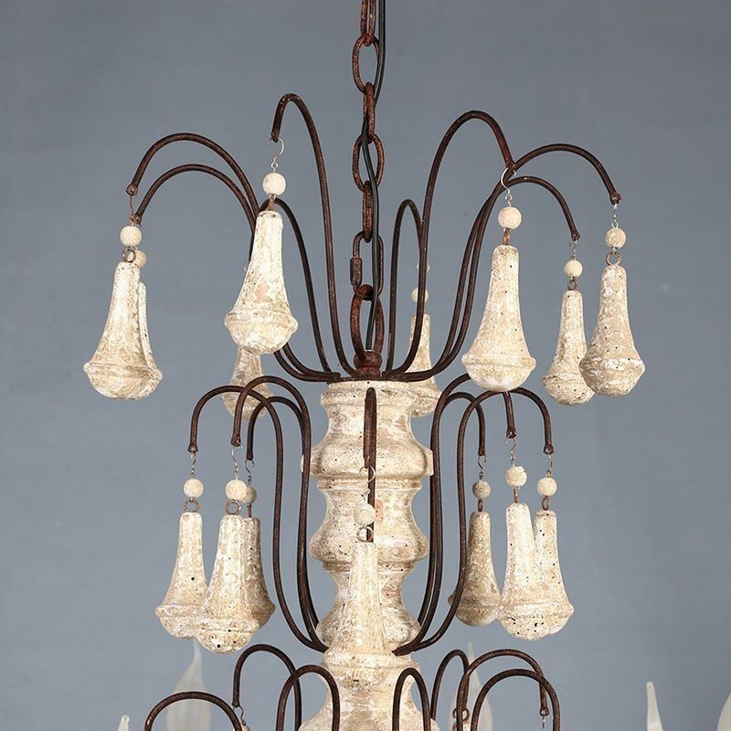 Lampadario retrò in legno e ferro 8 luci E12/E14 73x93 cm