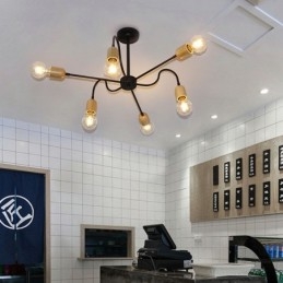 Lampadario a sospensione moderno a forma di ragno in ferro e legno, 6/8 luci