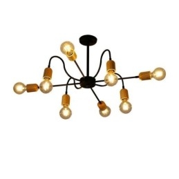 Lampadario a sospensione moderno a forma di ragno in ferro e legno, 6/8 luci