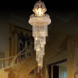 Lampadario a sospensione moderno semplice in cristallo, lungo, duplex, per scala