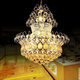 Lampadario a sospensione moderno stile impero dorato con cristalli