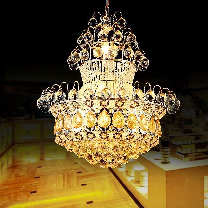 Lampadario a sospensione moderno stile impero dorato con cristalli