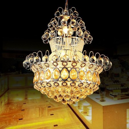 Lampadario a sospensione moderno stile impero dorato con cristalli