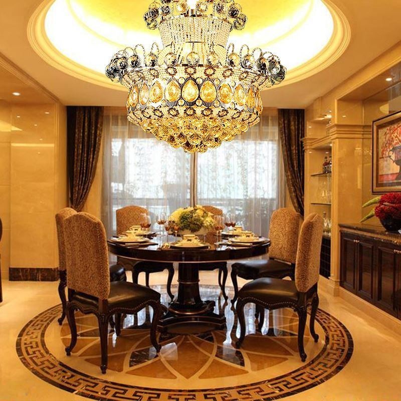 Lampadario a sospensione moderno stile impero dorato con cristalli