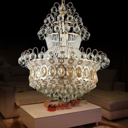 Lampadario a sospensione moderno stile impero dorato con cristalli