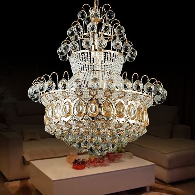 Lampadario a sospensione moderno stile impero dorato con cristalli