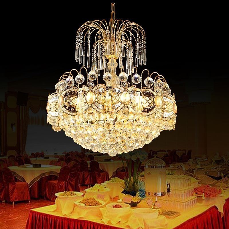 Lampadario a sospensione in cristallo color oro