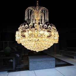 Lampadario a sospensione in cristallo color oro
