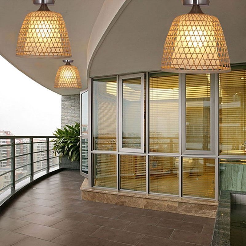 Lampada da soffitto rotonda semi-incasso in bambù