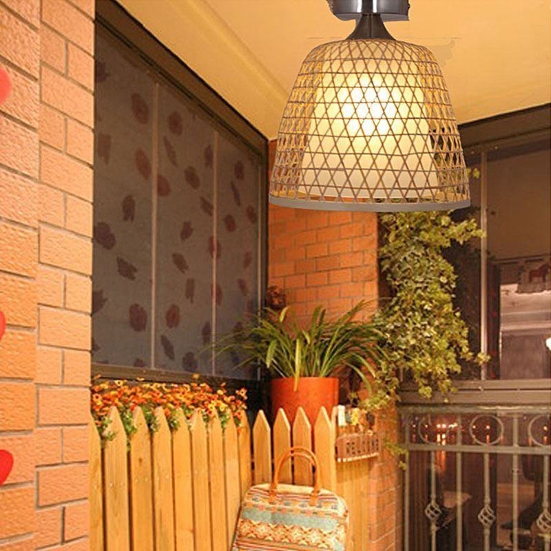 Lampada da soffitto rotonda semi-incasso in bambù