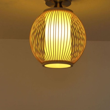 Lampada da soffitto rotonda in bambù a semi-incasso, 22×22×27 cm