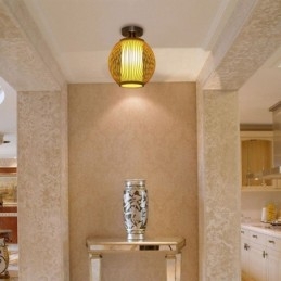 Lampada da soffitto rotonda in bambù a semi-incasso, 22×22×27 cm